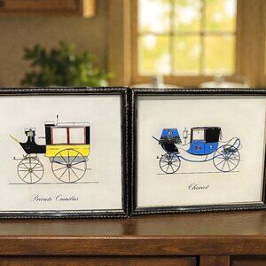 Vintage Horse Carriage Prints Set of 2, Private Omnibus & Chariot Framed Art
